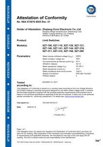 TÜV SÜD CE Attestation of Conformity for Limit Switches (XZ7 Series)