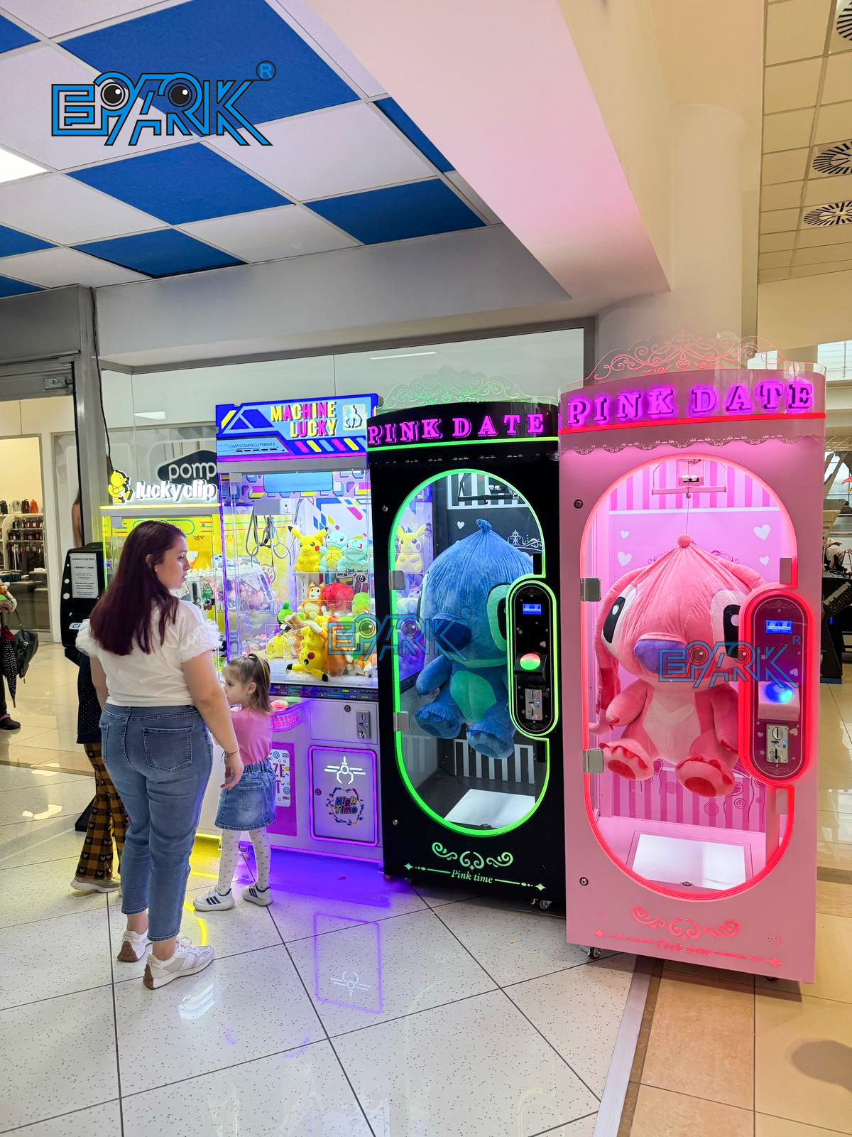 Claw machines in a shopping mall entertainment zone