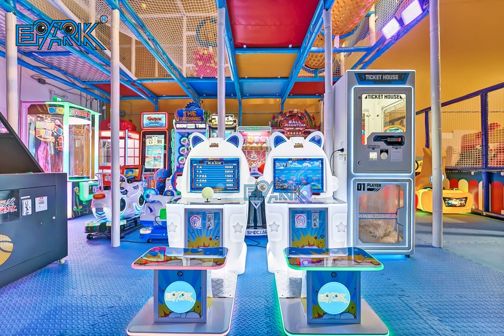 Claw machines in operation at an arcade game center