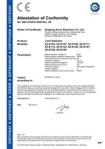 TÜV SÜD CE Certificate for Limit Switches (XZ8 Series)
