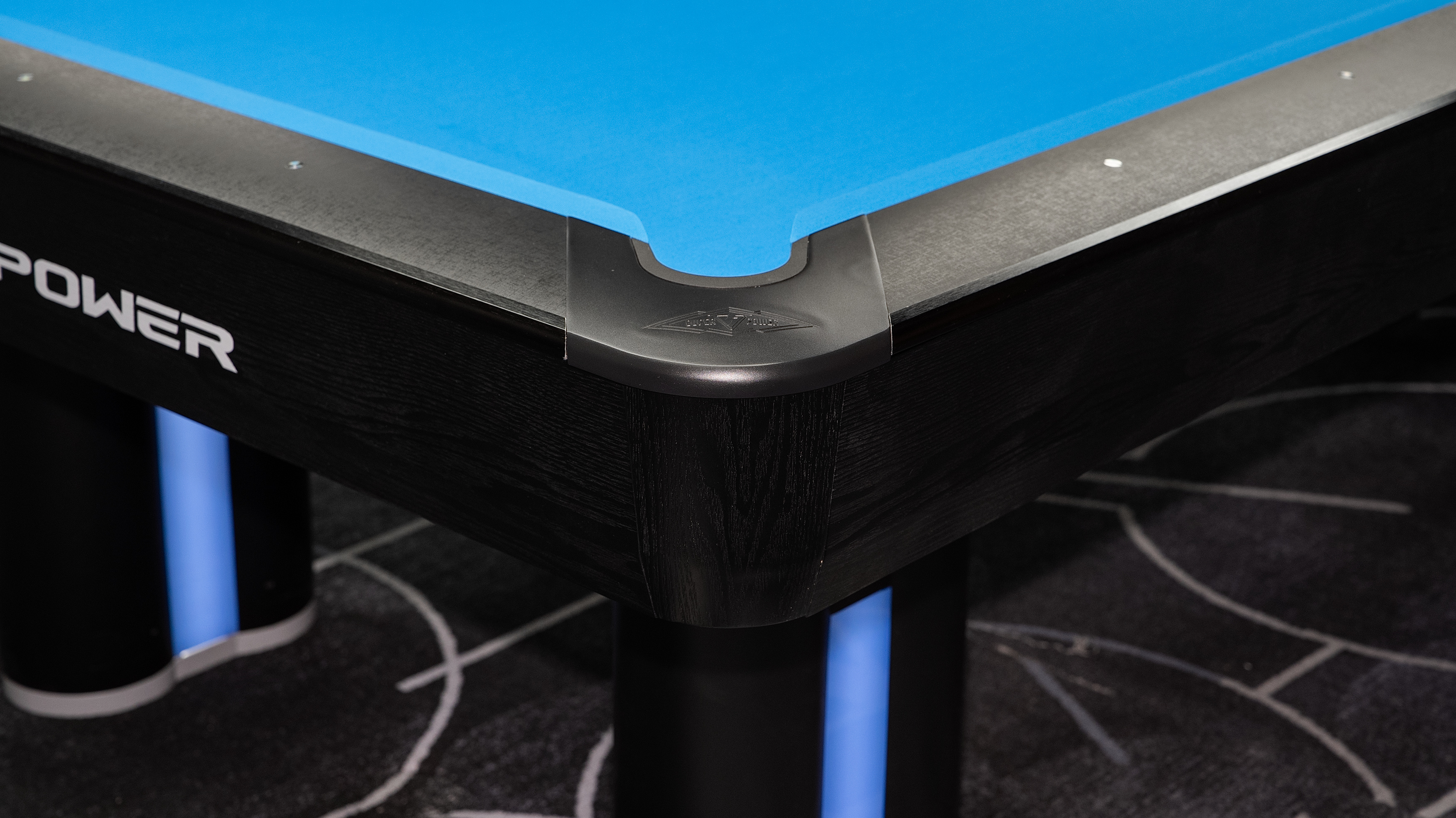 BLUE PHANTOM pool table with steel legs and red LED