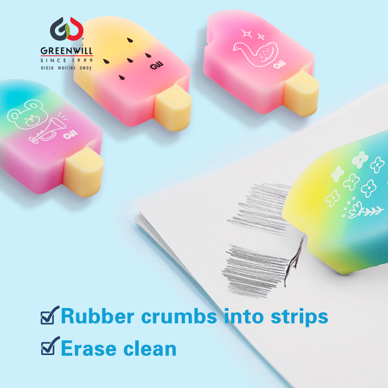 Greenwill eco PVC Popsicle eraser for custom color eraser programs