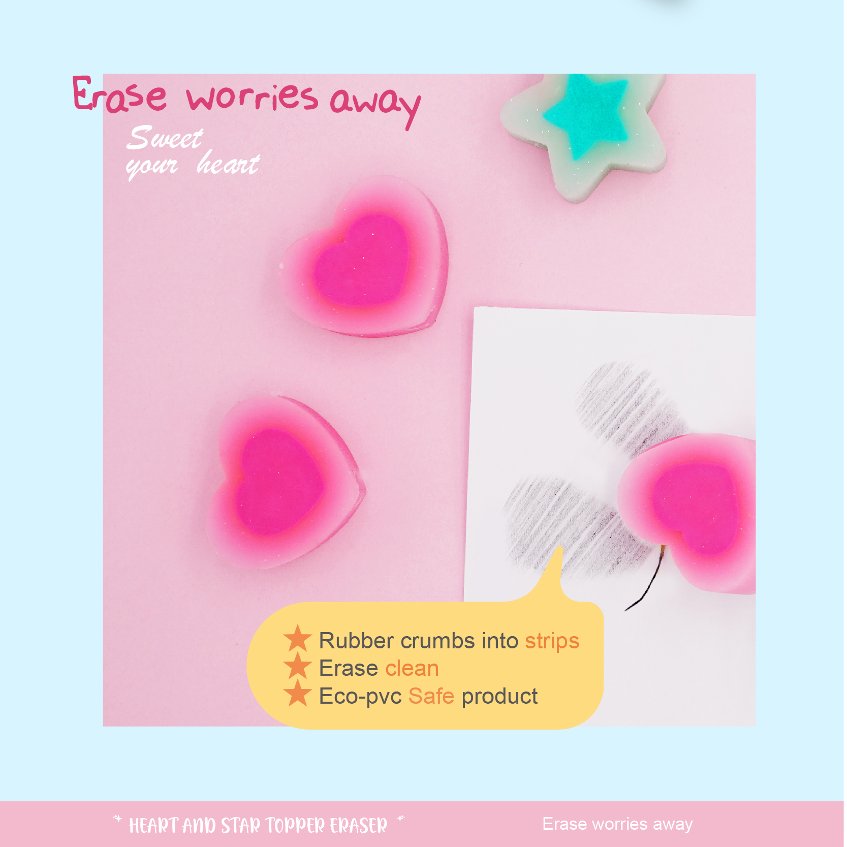 Greenwill love heart pencil topper eraser – contact for customization