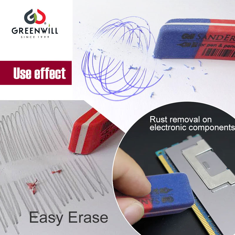 Greenwill ink and pencil quartz sand eraser in use