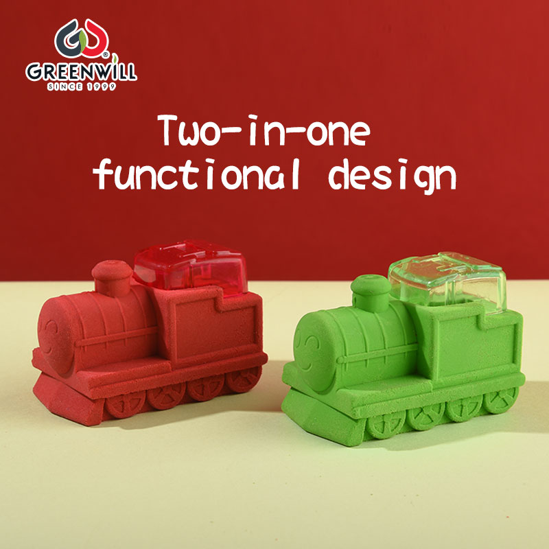 Train-Shaped 2-in-1 Eraser and Pencil Sharpener, Eco-Friendly TPR, EN71 Certified