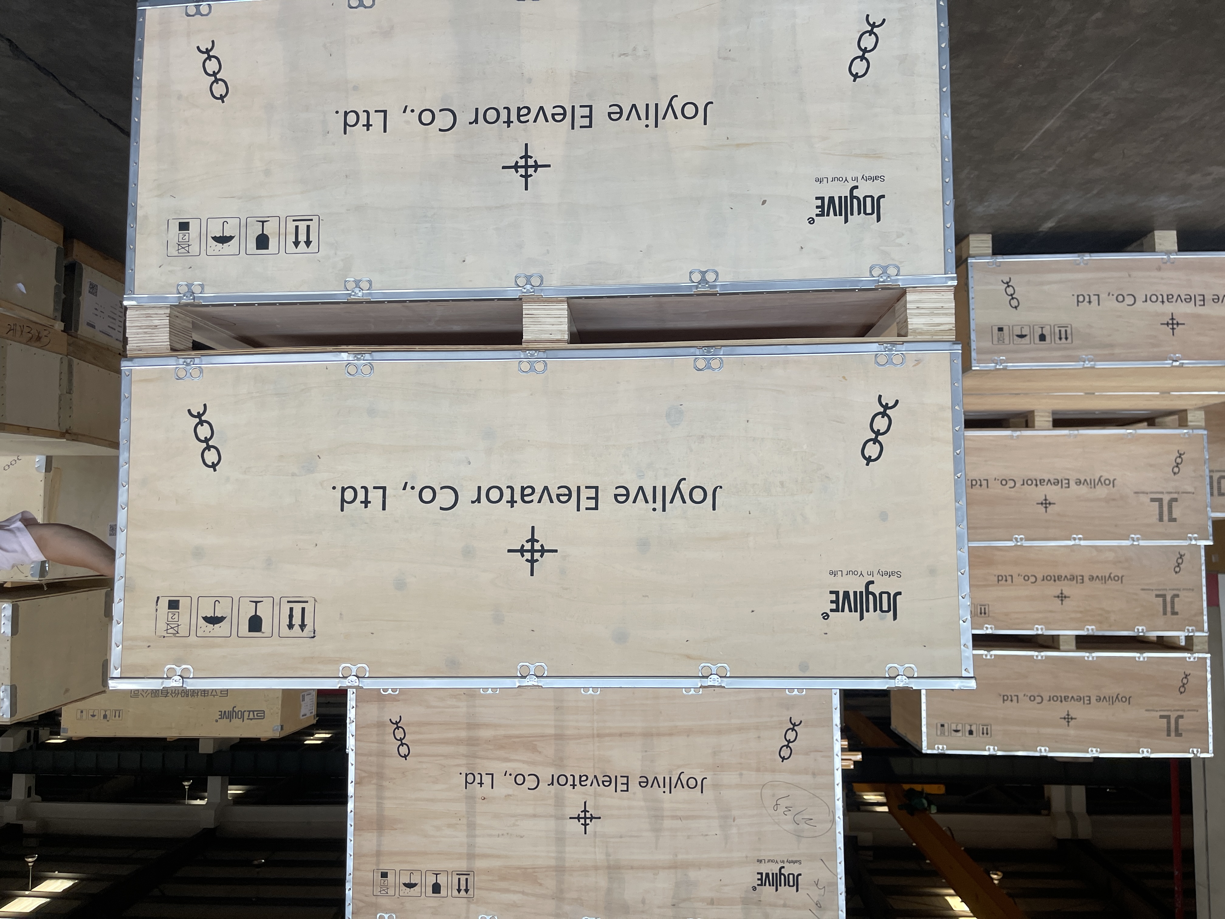 Joylift elevator packaging ready for international shipping