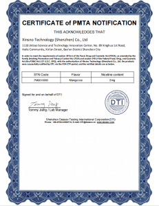 CERTIFICATE of PMTA NOTIFICATION