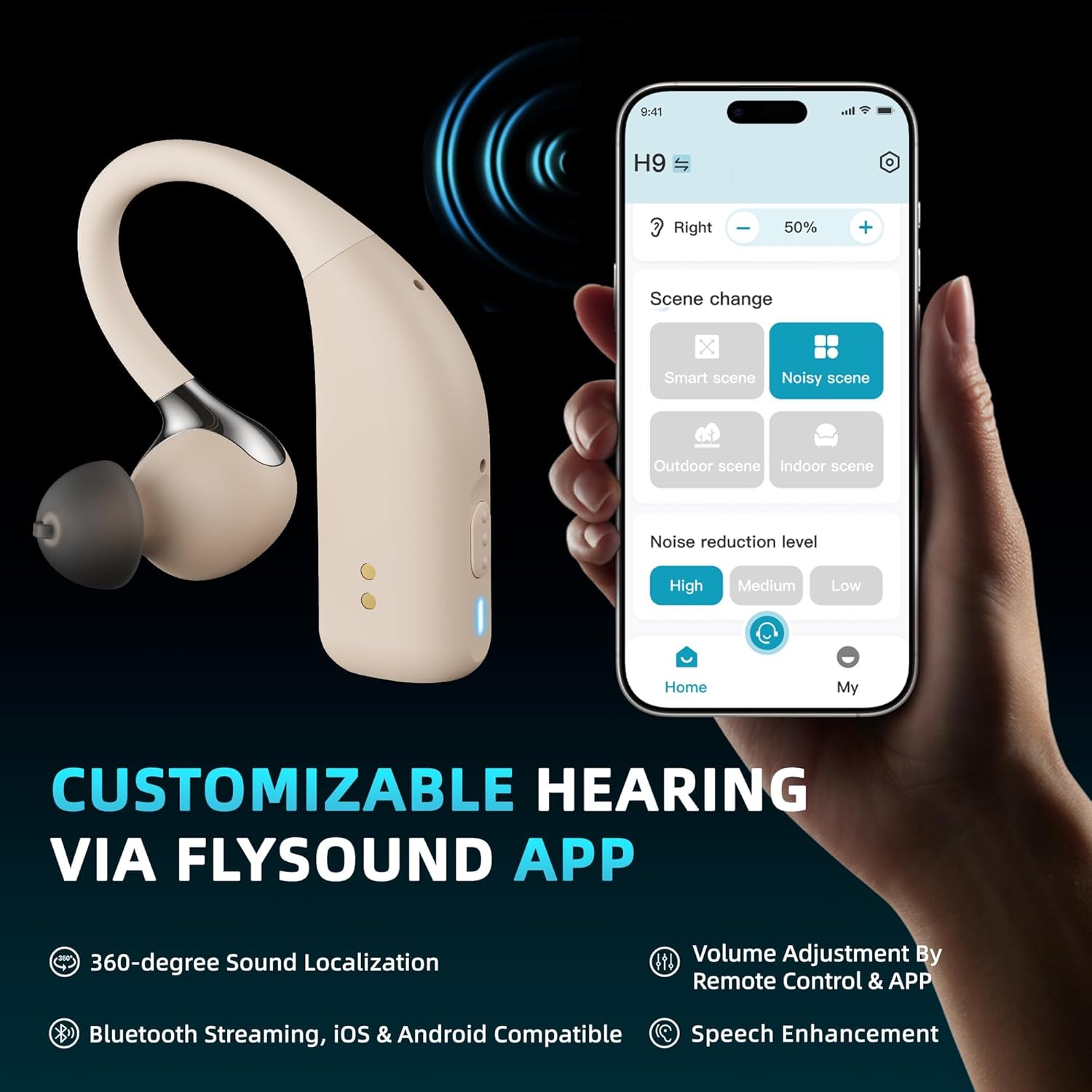 Bluetooth OTC hearing aids H9 ear fitting