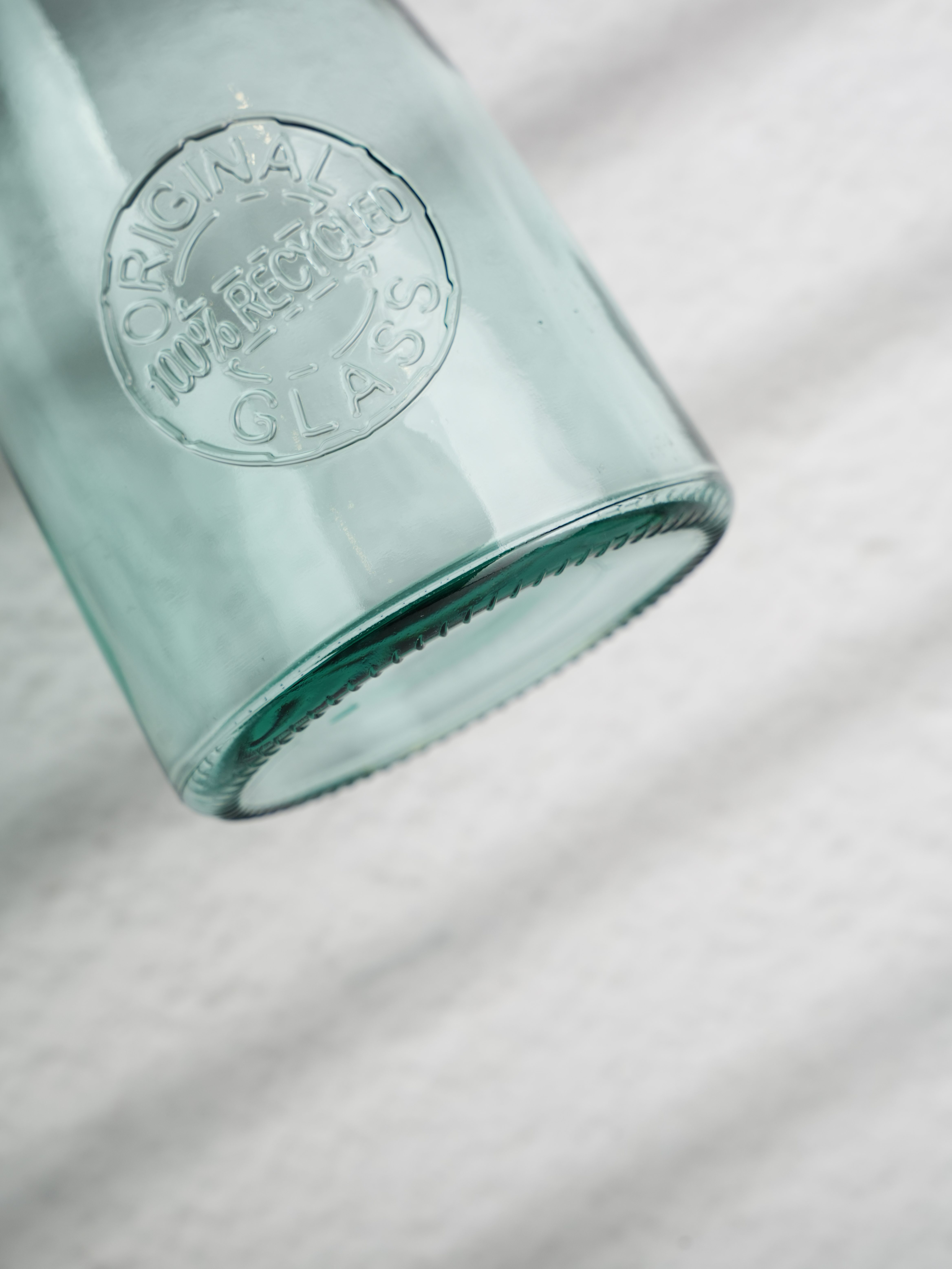 Recycled glass water bottle produced for retail and promotional programmes