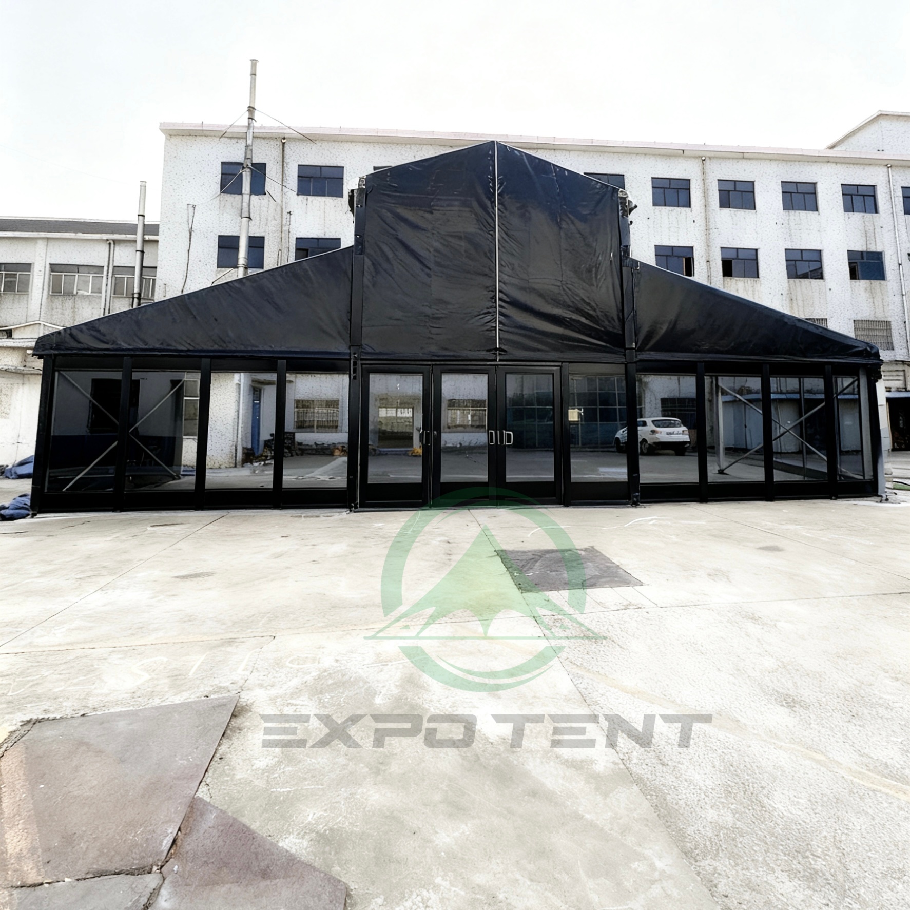 Atrium style wedding tent structure ready for venue inspection and handover