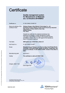 Quality management system for Manufacturer of Materials acc. to Directibe 2014/68/EU