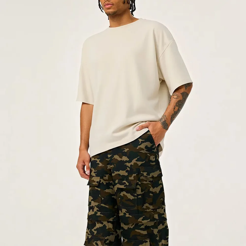 Custom oversized drop shoulder t-shirt in beige front view