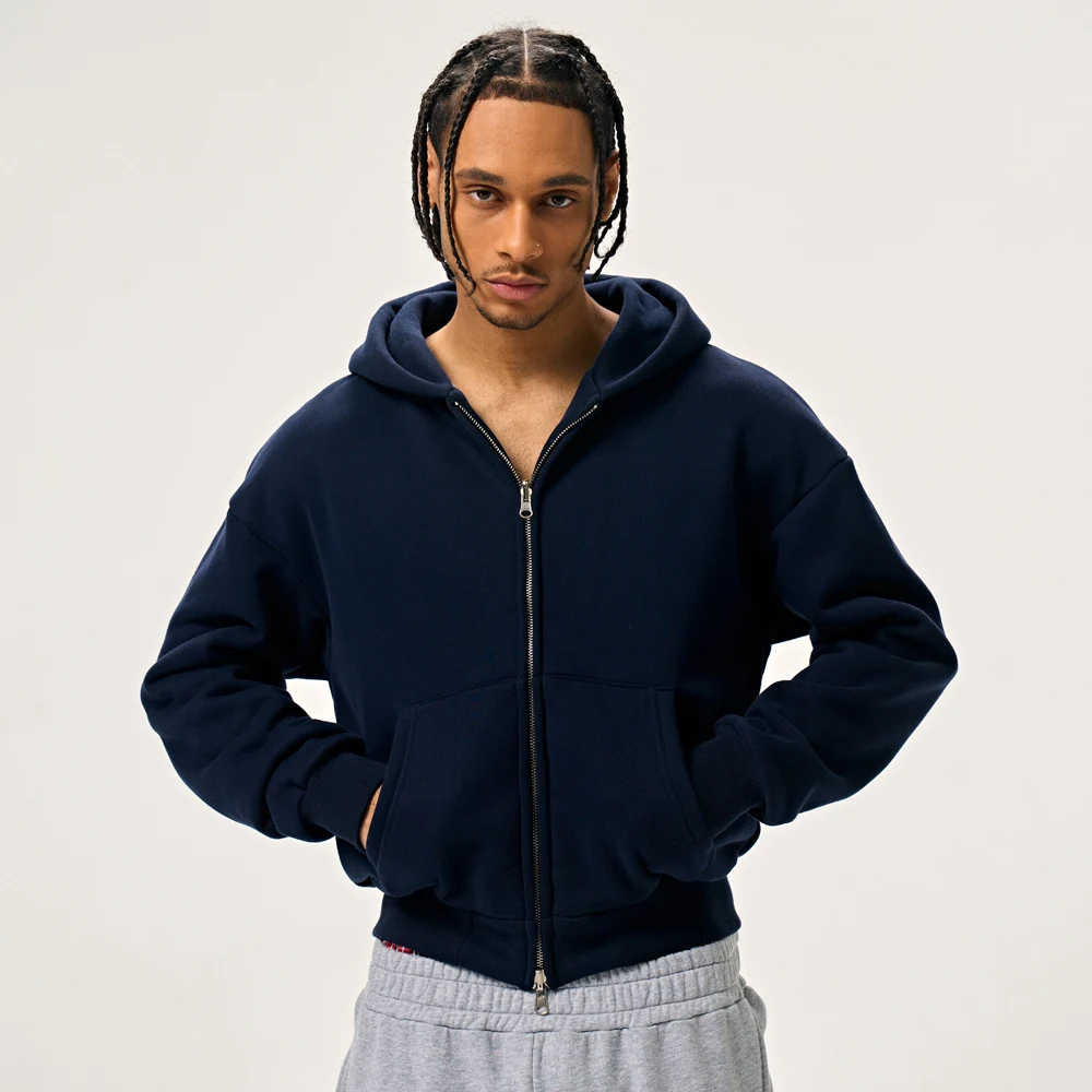 Custom blank hoodie - Navy front view by Qianshiwear