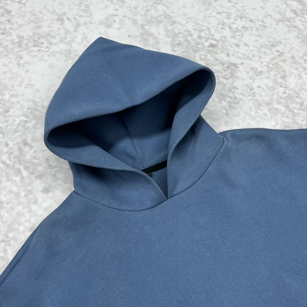 Hood construction detail on a 500 GSM heavyweight blank hoodie