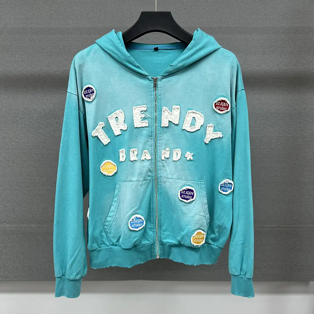 Custom French Terry Vintage Patch Embroidered Hoodie