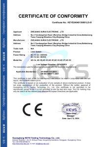 KEYS CE Certificate of Compliance for Limit Switches (XZ-1 Series)