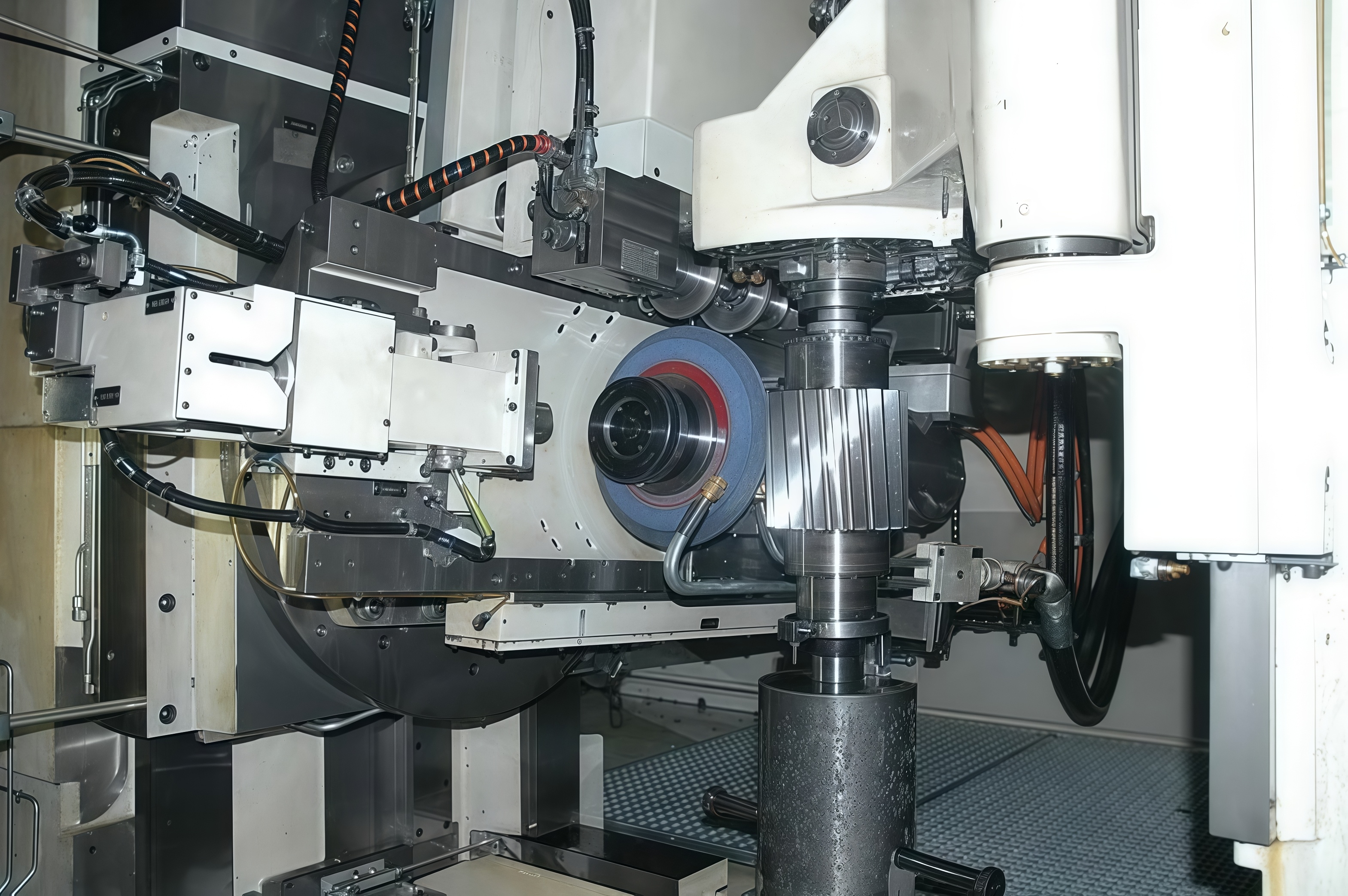 Ceramic grinding wheel application on industrial grinder in manufacturing environment