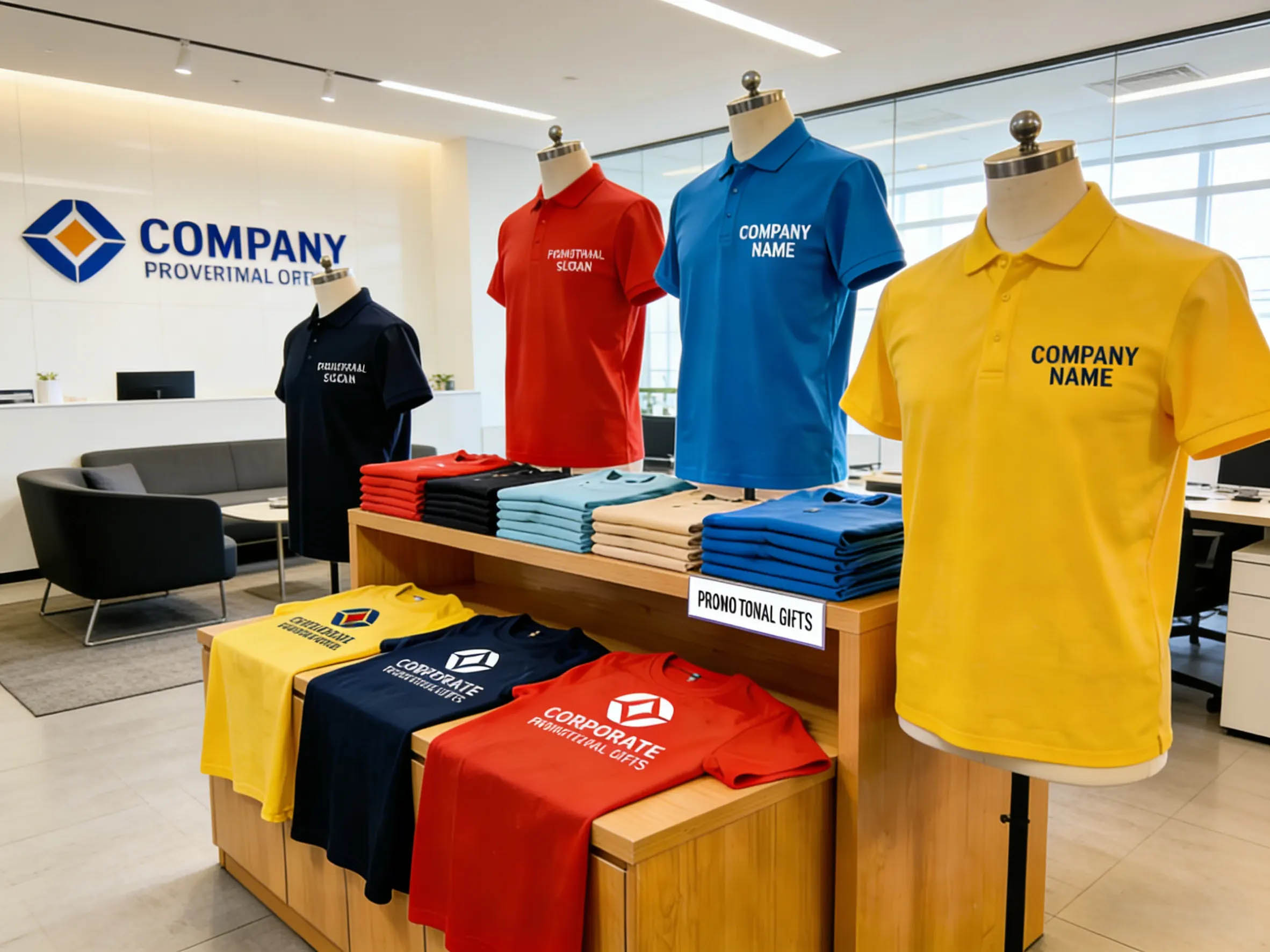 Corporate promotional merchandise programme using custom printed and embroidered T-shirts