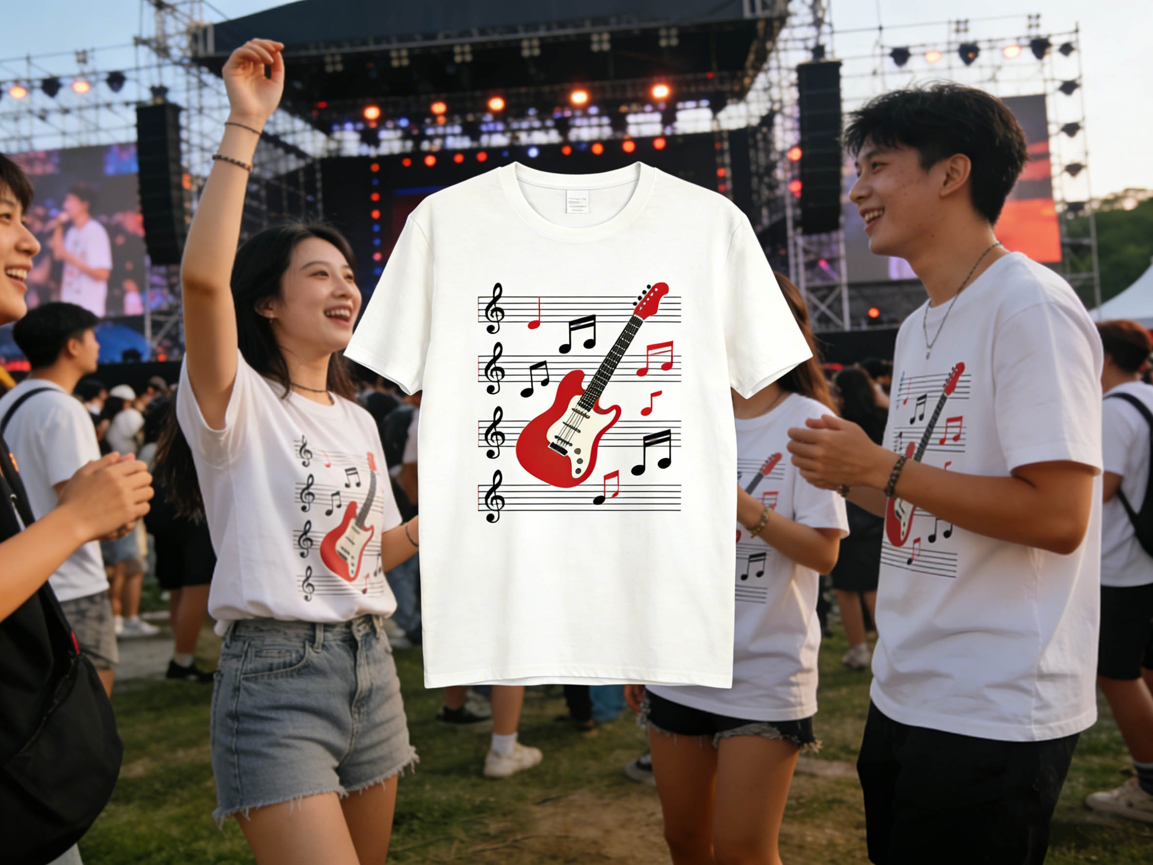 Music and event merchandise scene representing tour T-shirt production timelines