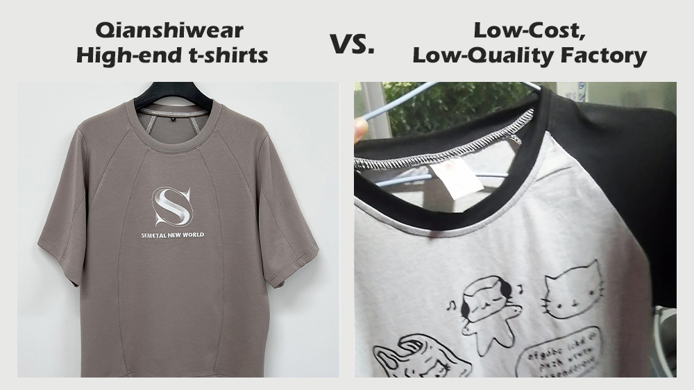 Premium-quality t-shirt manufacturer vs low-cost low-quality factory comparison