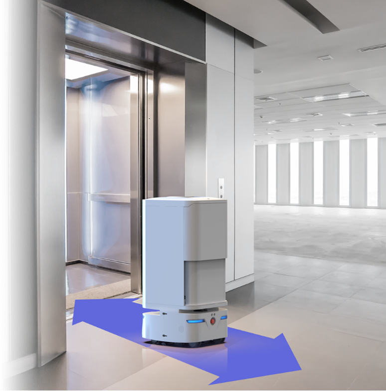 Hotel delivery robot side profile showing 70L compartments