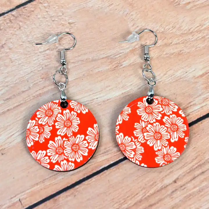 Double Sides Imprinting Mdf Diy Logo Earrings