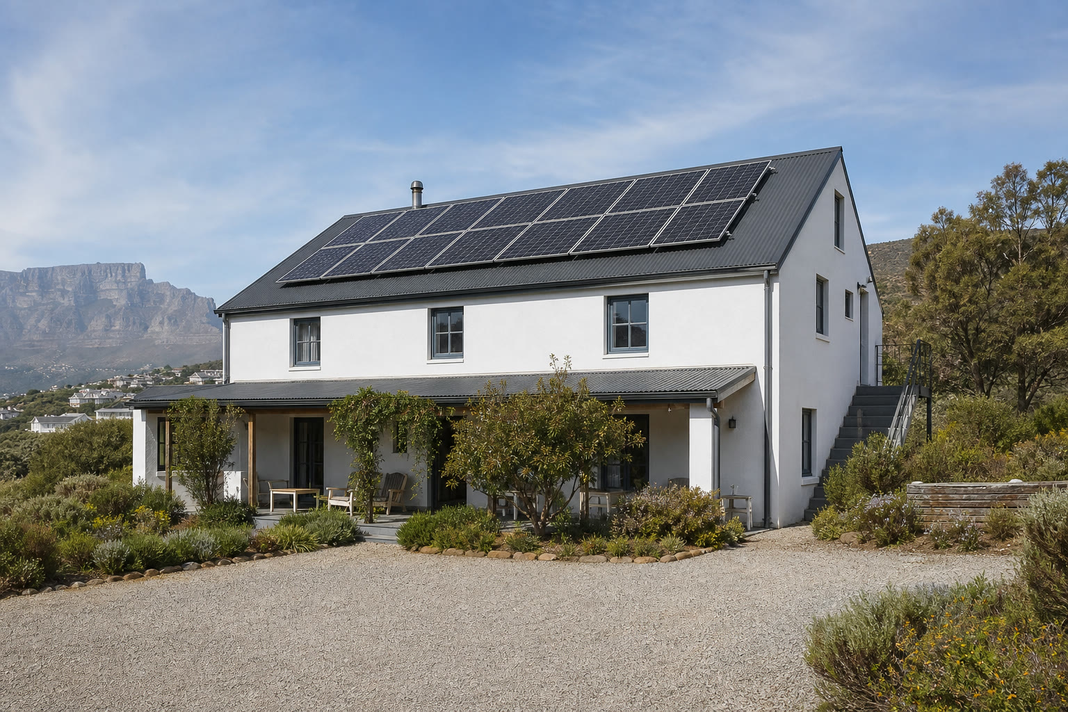 Cape Town boutique guesthouse with rooftop solar panels supporting a 40kWh MERITSUN battery system