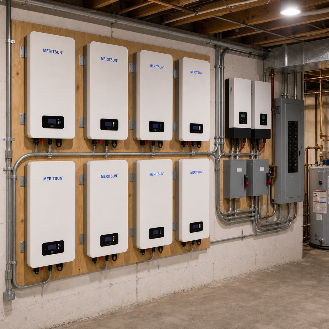 MERITSUN 40.96kWh Home Battery Installation in the United States: 8 x 51.2V 100Ah LiFePO4 Batteries