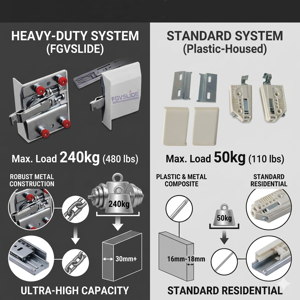 Close-up of 3D adjustable cabinet bracket screws, showing the 15mm precision leveling mechanism and reinforced load-bearing pillars