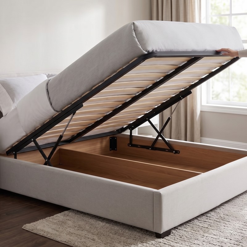 Under Bed Space Saving Storage Lift Kit Installed on Ottoman Bed Frame