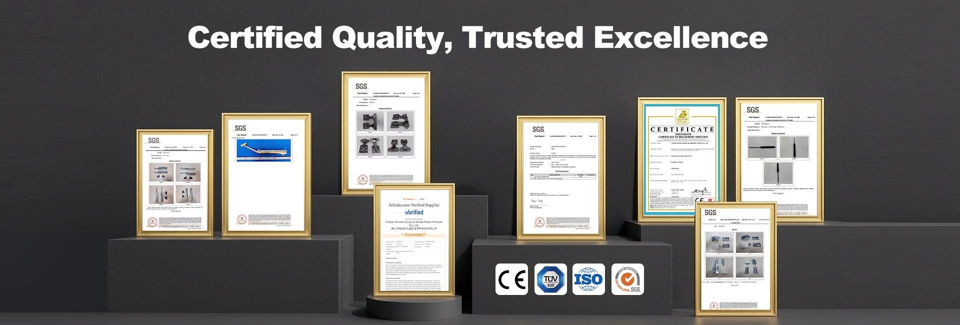 Verified manufacturing excellence. Our furniture hardware undergoes rigorous SGS quality testing and complies with international CE, T&Uuml;V, and ISO standards to guarantee zero-defect bulk supply.