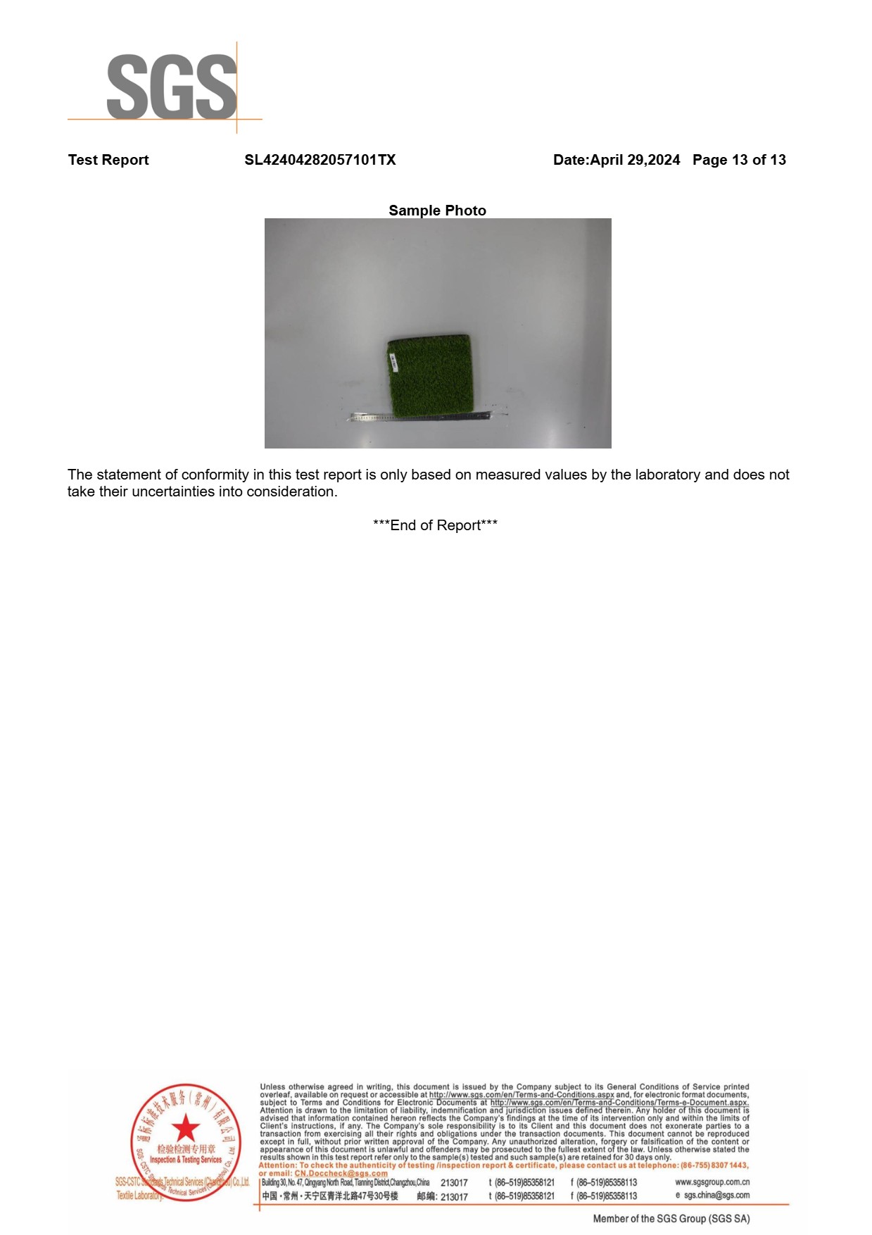 REACH test report page 10 – contact Venusturf for sample and quotation