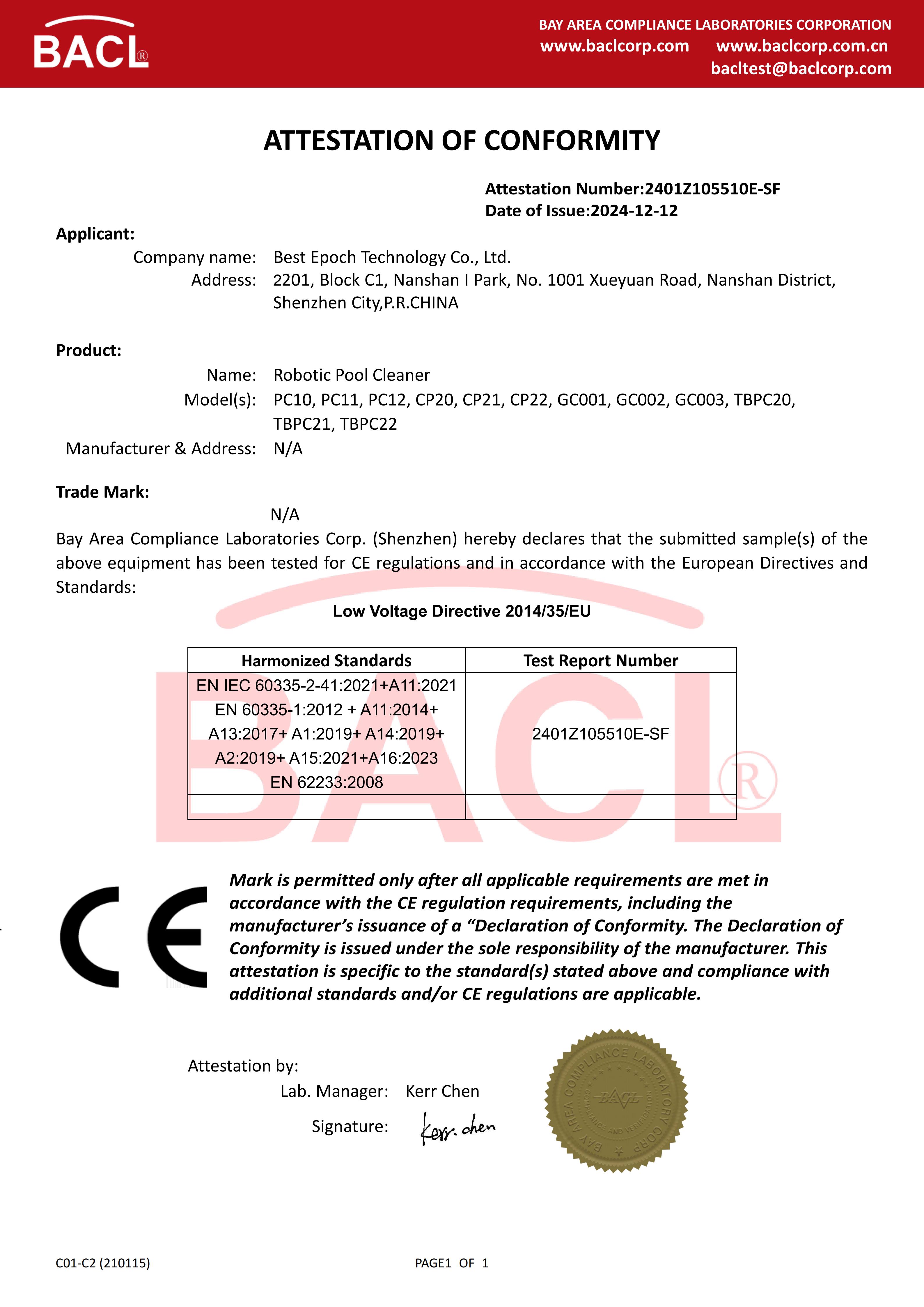 Geakita CE-LVD Certificate