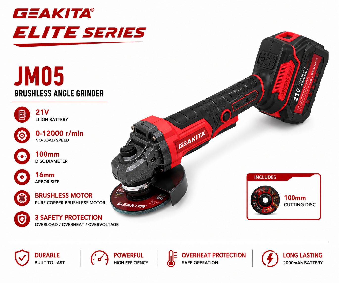 Geakita Elite 21V angle grinder