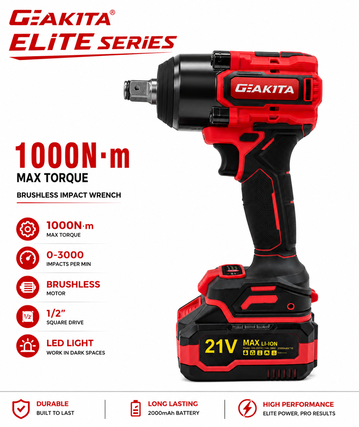 1000N/m Brushless Impact Wrench