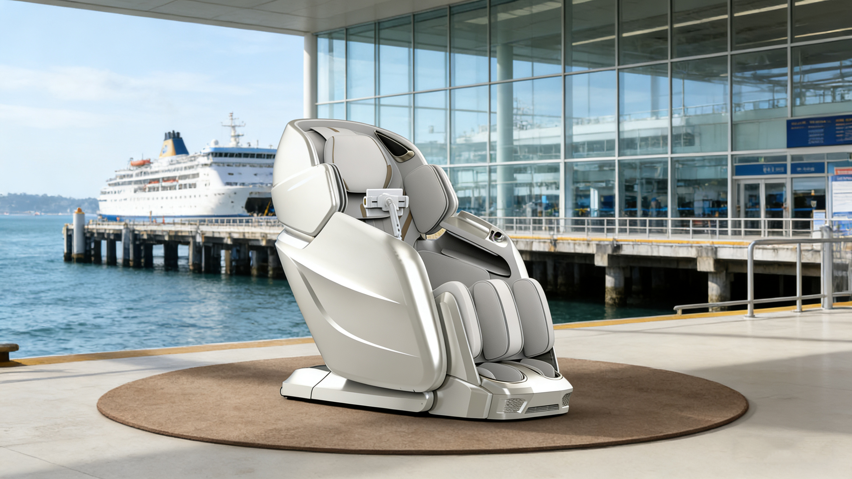 4D massage chair installed in a resort guest lounge area