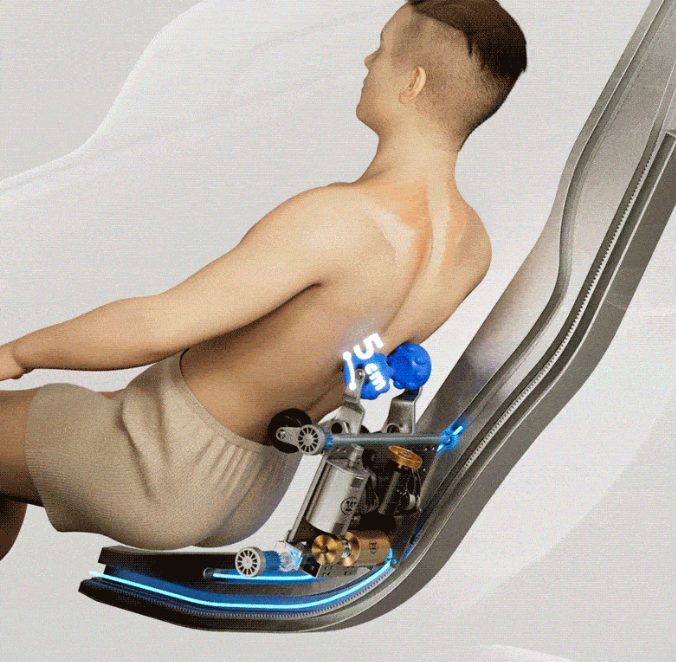 Mechanical 3D massage rollers working on a user's back