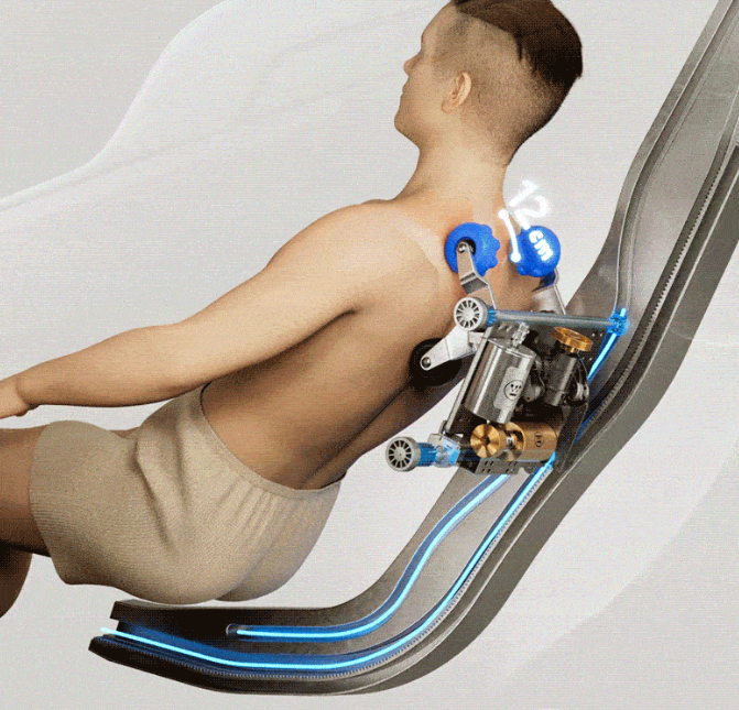 3D massage applied to the shoulder area during chair operation