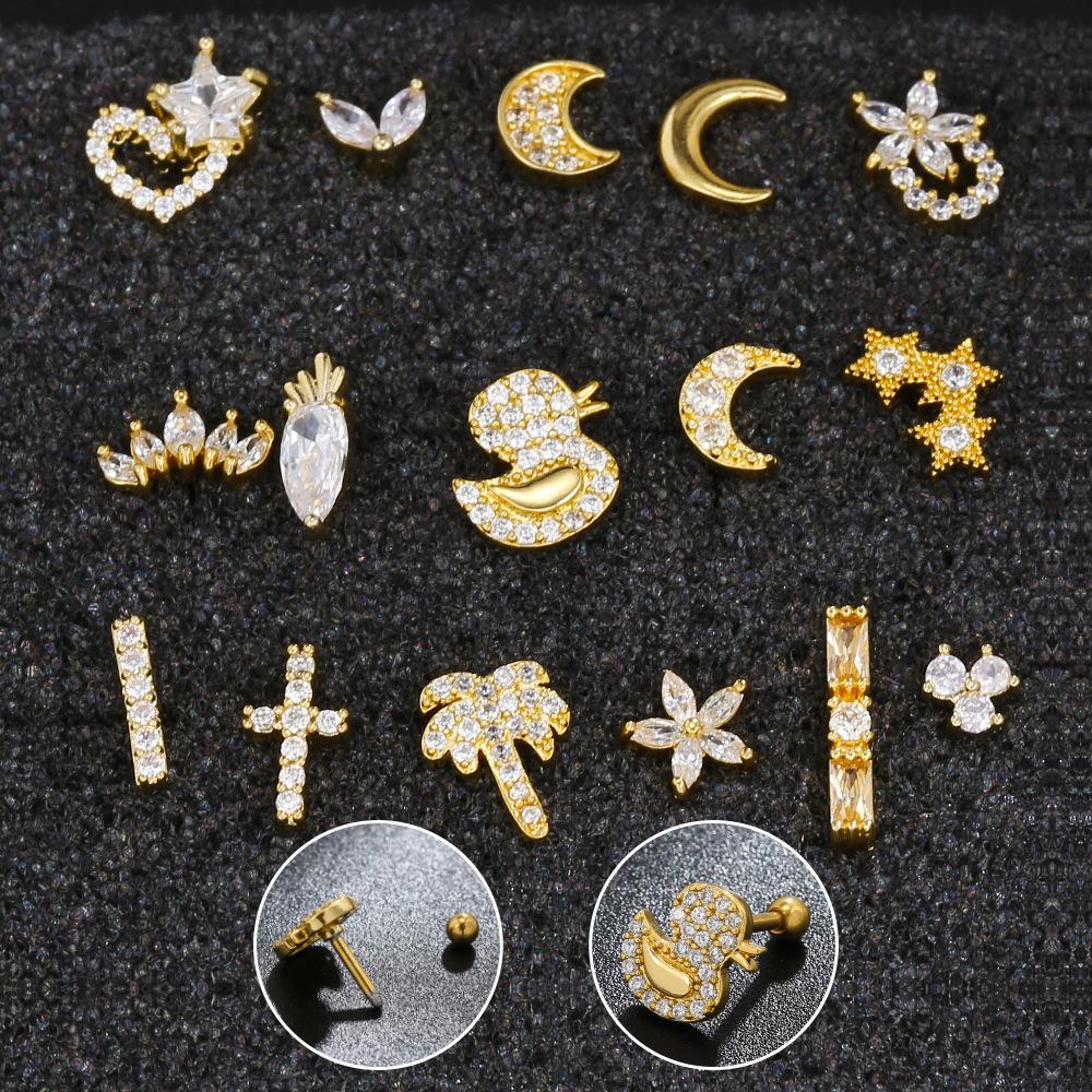 18K Gold Plated Ear Stud, Creative Design Earrings, Stainless Steel Jewelry, Fashion Stud Earrings, ZMJ1E54