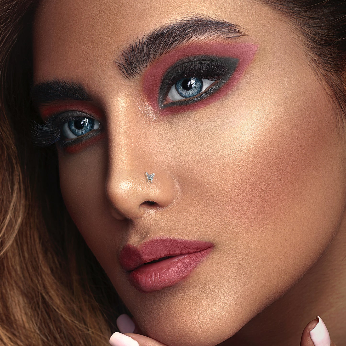 Butterfly Nose Stud, L Shape Nose Ring, 20G Nostril Piercing, Nose Piercing Jewelry, ZMJN011