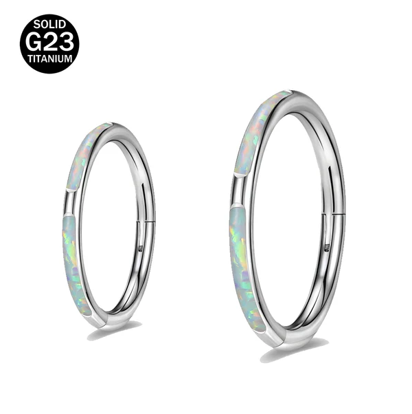 16G Titanium Nose Ring, Opal Clicker Hoop, Cartilage Piercing Jewelry, Helix Conch Ring, ZMJN520