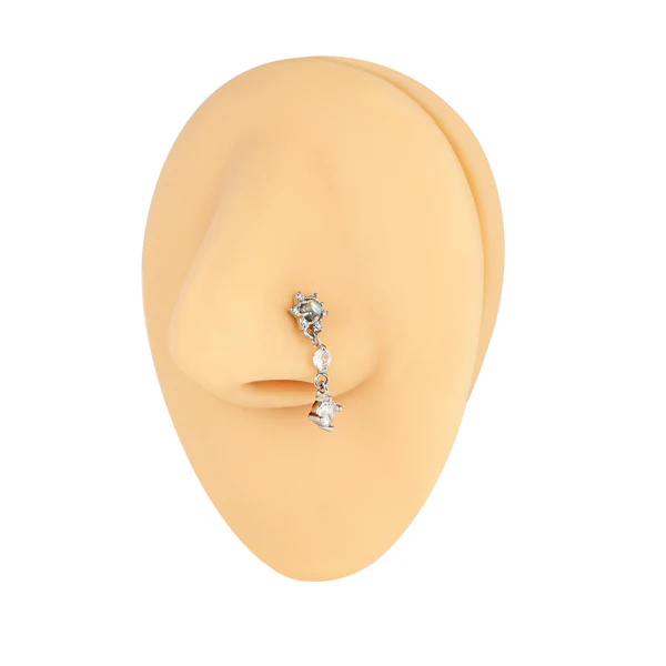 20G Nose Stud, Zircon Dangle Nose Ring, L Shape Nostril Piercing, Cubic Zirconia Jewelry, ZMJN096