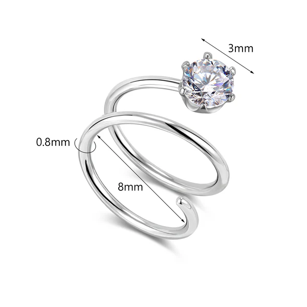 20G Nose Ring, Six Claw Zircon Nose Stud, Double Spiral Piercing, Stainless Steel Nostril Jewelry, ZMJN046