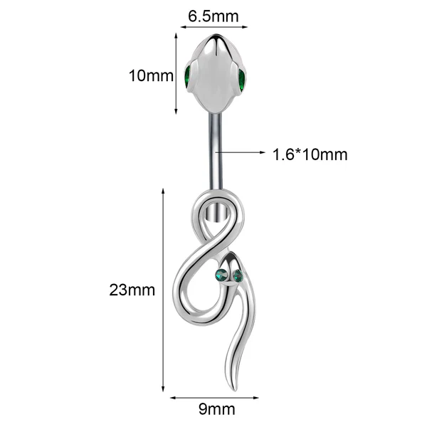 14G Belly Button Ring, Snake Navel Ring, Green Zircon Belly Ring, Eye Piercing Jewelry, ZMJP048