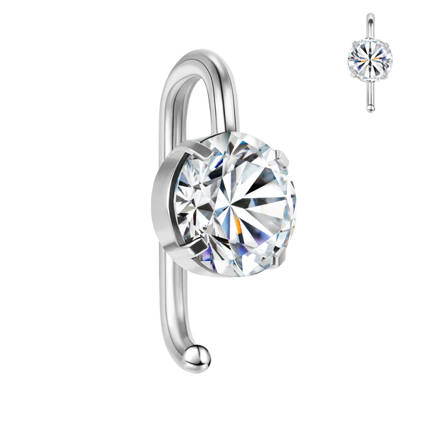 14G Belly Button Ring, Hook Navel Ring, Cubic Zirconia Belly Ring, Belly Piercing Jewelry, ZMJP165