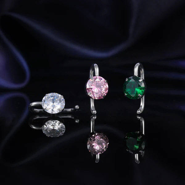 14G Belly Button Ring, Hook Navel Ring, Cubic Zirconia Belly Ring, Belly Piercing Jewelry, ZMJP165