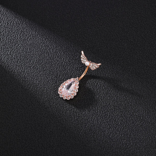 14G Belly Button Ring, Double Wing Navel Ring, Bling Zirconia Belly Ring, Belly Piercing Jewelry, ZMJP465