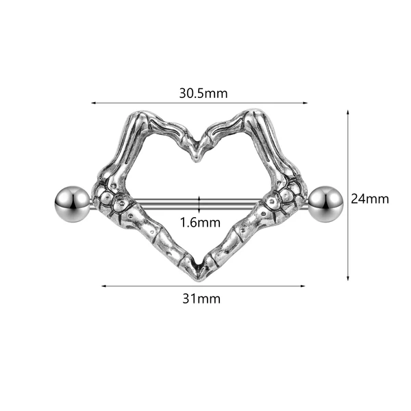 14G Nipple Ring, Heart Nipple Jewelry, Stainless Steel Barbell, Nipple Piercing Jewelry, ZMJK401
