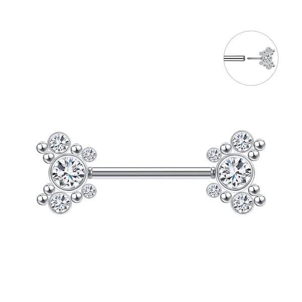 14G Nipple Ring, CZ Crystal Nipple Jewelry, Plug-in Nipple Piercing, Stainless Steel Barbell, ZMJK056