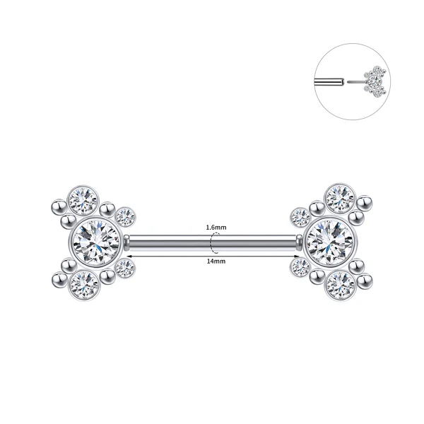 14G Nipple Ring, CZ Crystal Nipple Jewelry, Plug-in Nipple Piercing, Stainless Steel Barbell, ZMJK056